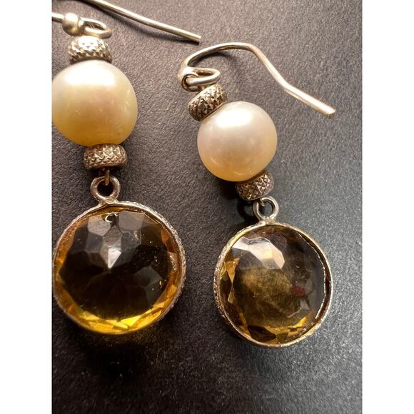 Citrine and pearl sterling silver dangle earrings - Picture 7 of 16
